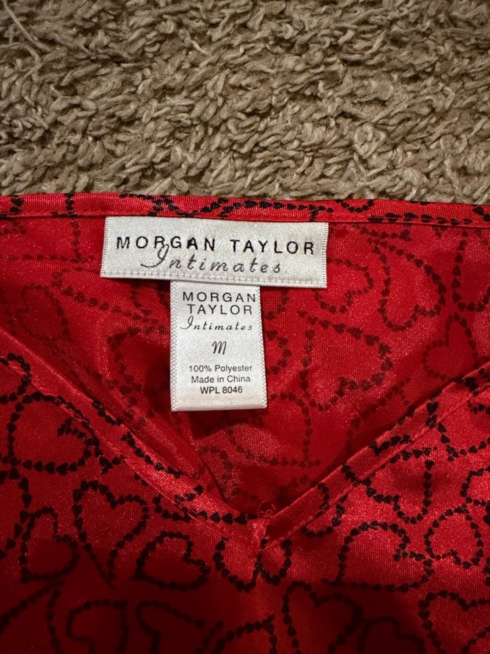 Morgan Taylor Red Satin Heart-Print Camisole - Picture 2 of 6